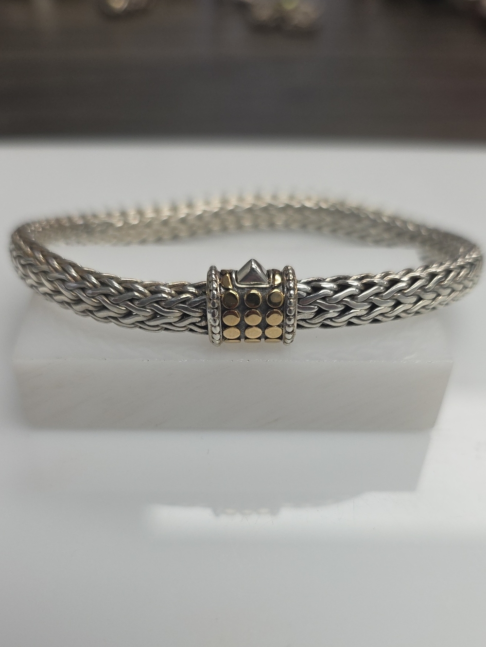 John Hardy Silver Woven Bracelet with Gold Accent Beads